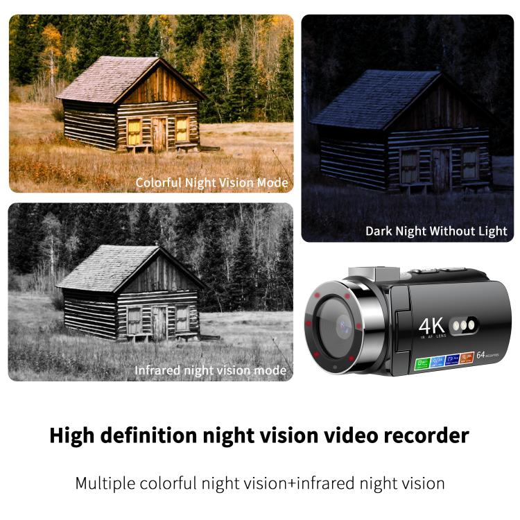 Videocamera digitale WiFi HD 4K senza luce e visione notturna colorata, Black, Black + Fill Light, Black + Lens Hood, Black + Wireless Noise Reduction Microphone, Black + Bracket, Black 4pcs /Set, Red, Red + Fill Light, Red + Lens Hood�����������������...