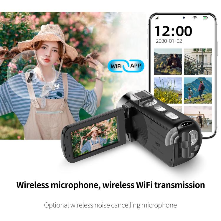 Videocamera digitale WiFi HD 4K senza luce e visione notturna colorata, Black, Black + Fill Light, Black + Lens Hood, Black + Wireless Noise Reduction Microphone, Black + Bracket, Black 4pcs /Set, Red, Red + Fill Light, Red + Lens Hood�����������������...