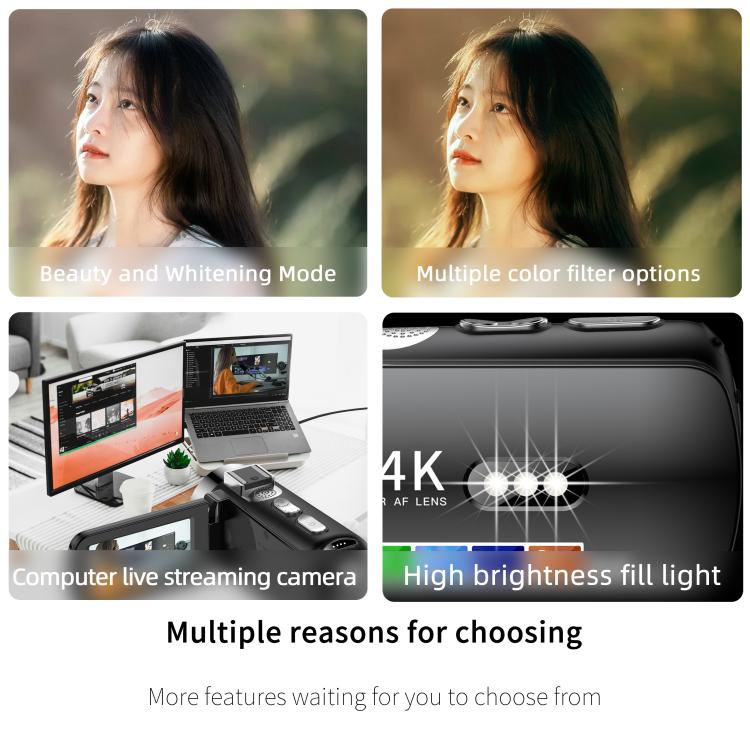 Videocamera digitale WiFi HD 4K senza luce e visione notturna colorata, Black, Black + Fill Light, Black + Lens Hood, Black + Wireless Noise Reduction Microphone, Black + Bracket, Black 4pcs /Set, Red, Red + Fill Light, Red + Lens Hood�����������������...