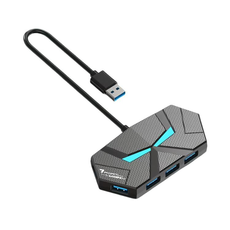 Hub splitter USB 2.0 7 in 1, luce ambientale colorata, stazione di docking di tipo C, adattatore multiporta per laptop, 0.6m (Black), 0.6m (White), 1.2m (Black), 1.2m (White)