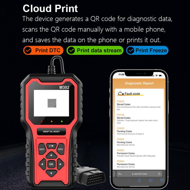 Lettore di codici di reset dell'olio per auto Strumento di diagnosi dei guasti con azzeramento della spia di manutenzione dell'auto, M302