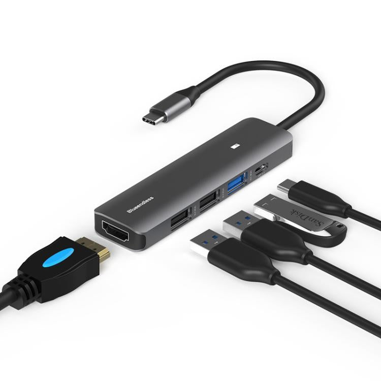 Stazione di aggancio multifunzionale di tipo C Blueendless, 5-in-1 HDMI + PD + USB3.0 + USB2.0 x 2, 7-in-1 HDMI + PD + USB3.0 + USB2.0 x 2 + SD + TF