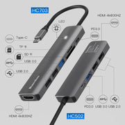 Stazione di aggancio multifunzionale di tipo C Blueendless, 5-in-1 HDMI + PD + USB3.0 + USB2.0 x 2, 7-in-1 HDMI + PD + USB3.0 + USB2.0 x 2 + SD + TF