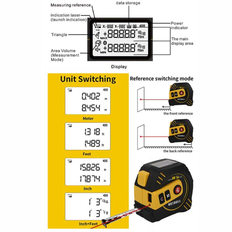 Telemetro laser ricaricabile 2 in 1 con metro a nastro 5 m