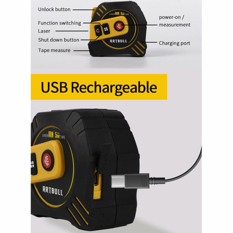 Telemetro laser ricaricabile 2 in 1 con metro a nastro 5 m