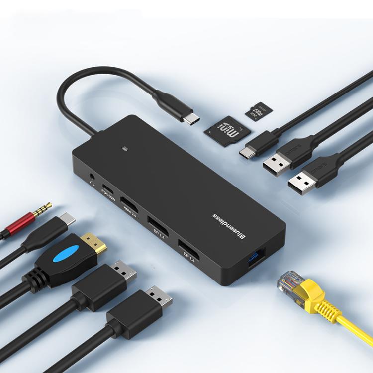 Blueendless Type-C Gigabit Ethernet Port HUB multischermo con display diverso, DP x 2 + HDMI, HDMI x 2 + DP