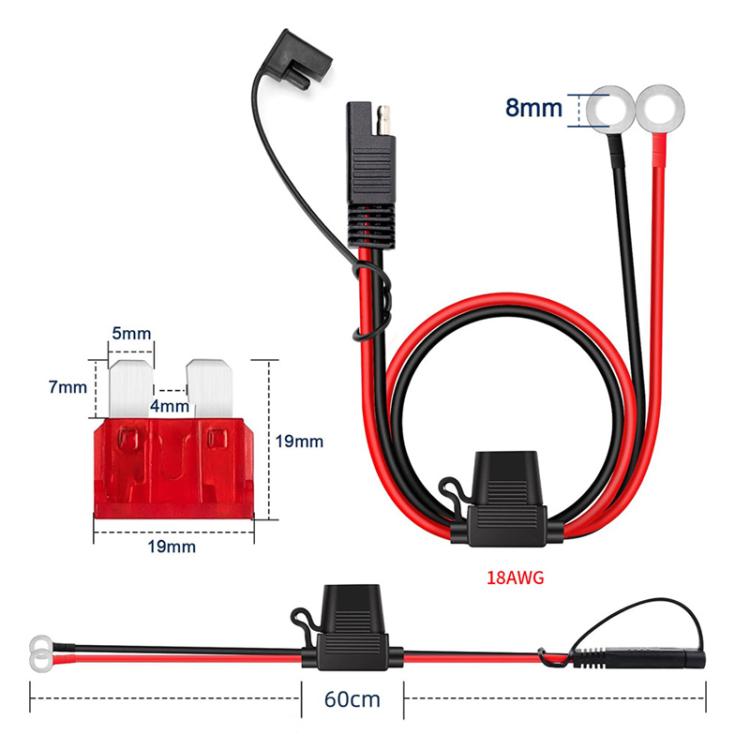 Cavo di alimentazione O-Terminal a SAE con adattatore di prolunga per caricabatteria con fusibile, 60cm