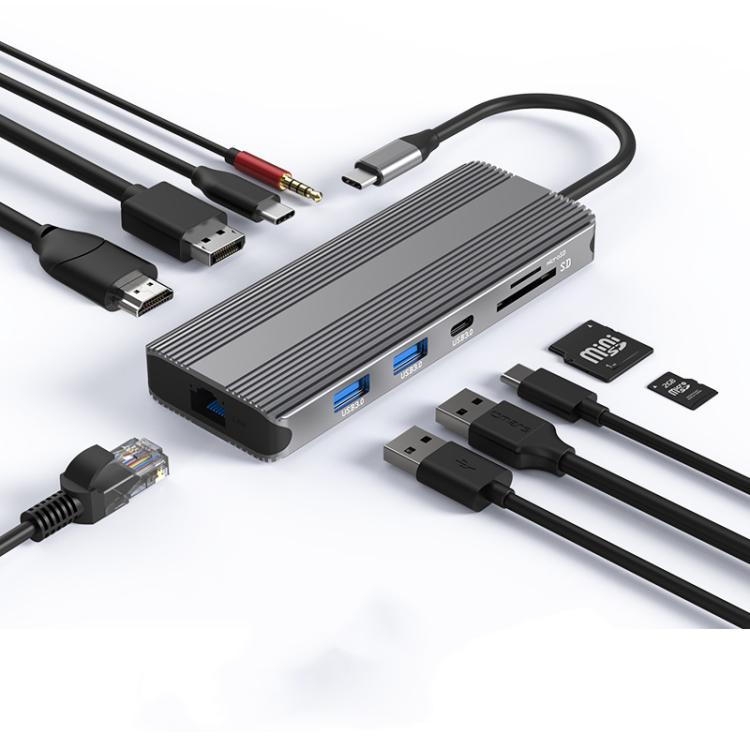 Stazione di docking di rete Gigabit HD multifunzionale di tipo C Blueendless, 10-in-1 DP+HDMI Dual 8K, 10-in-1 Dual HDMI 8K+4K