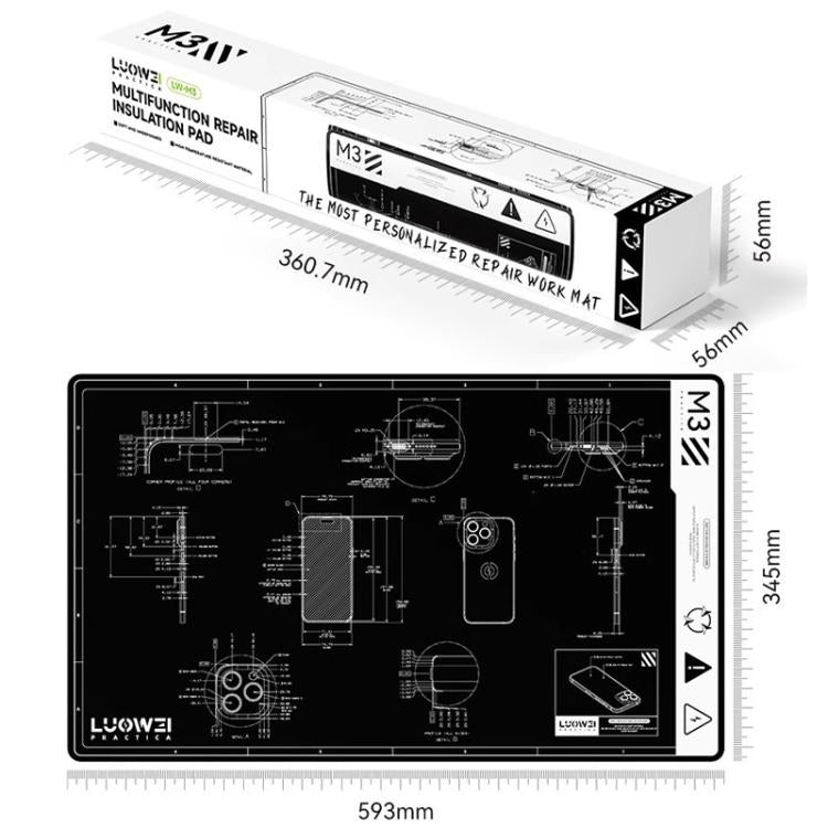 Tappetino isolante termico per banco da lavoro per riparazione computer e telefoni cellulari, tappetino in silicone inodore resistente alle alte temperature, M3 (Black)