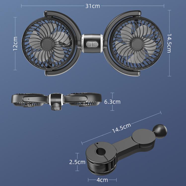 Ventilatore a doppia testa USB per poggiatesta posteriore con motore brushless per auto