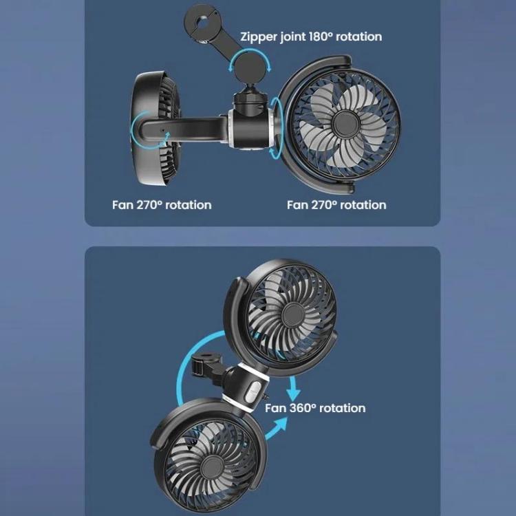 Ventilatore a doppia testa USB per poggiatesta posteriore con motore brushless per auto