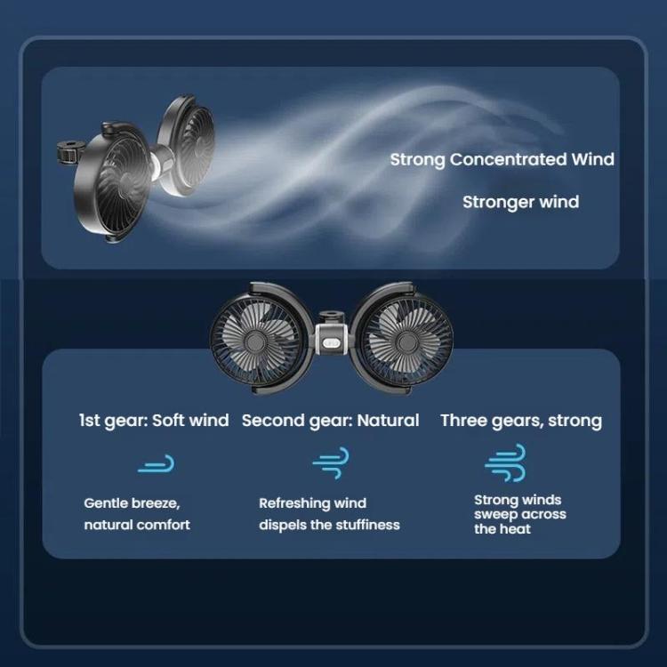 Ventilatore a doppia testa USB per poggiatesta posteriore con motore brushless per auto
