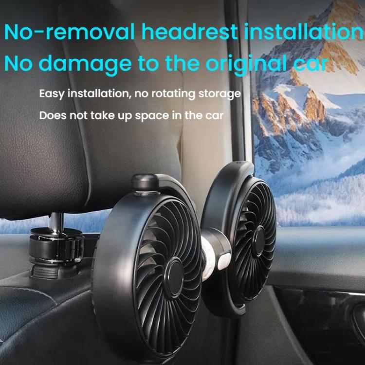 Ventilatore a doppia testa USB per poggiatesta posteriore con motore brushless per auto