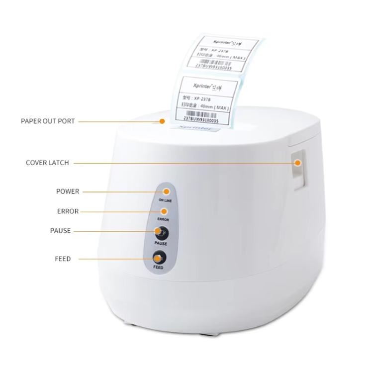 Xprinter XP-237B Stampante termica per etichette di scontrini di supermercati con codice a barre QR, USB, USB+BT