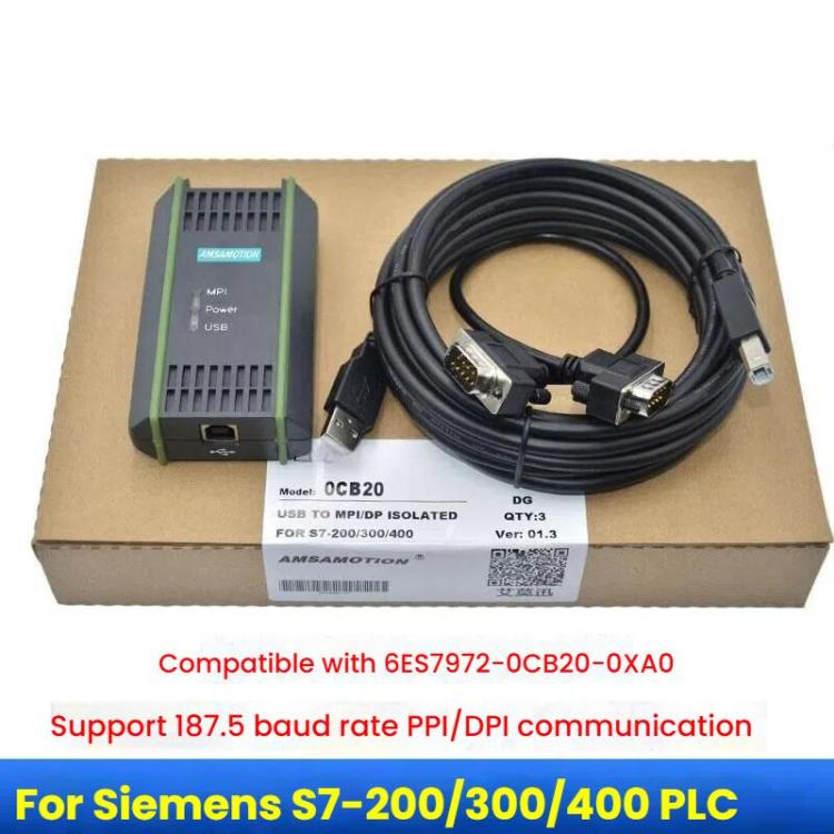 Cavo di programmazione USB-MPI AMSAMOTION per Siemens S7-200/300/400PLC / 6ES7972-0CB20-0XA0, 2.5m, Photoelectric Isolation 4.5m, Electromagnetic Isolation 4.5m