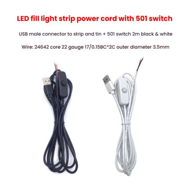 Cavo di alimentazione USB a 2 pin, pulsante di controllo ON/OFF 501, striscia di luce di riempimento a LED, cavo di alimentazione per luci per piante