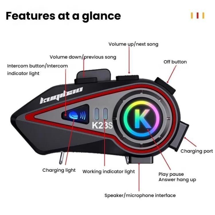 Kuqibao K23S Auricolari Bluetooth per Casco Moto con Interfono 10