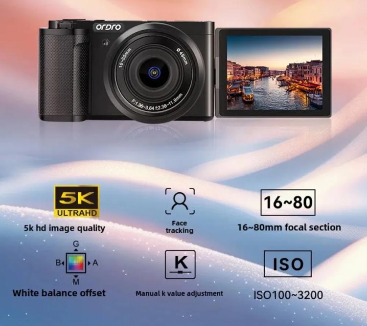 Fotocamera digitale Ordro G930 8MP 5K con zoom 5x