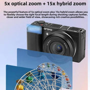 Ordro G930 8.0MP 5K CCD Digital Camera 5X Optical Zoom & Wide-Angle 3.2" Touch Screen Vlogging Camera, G930 White, G930 Blac