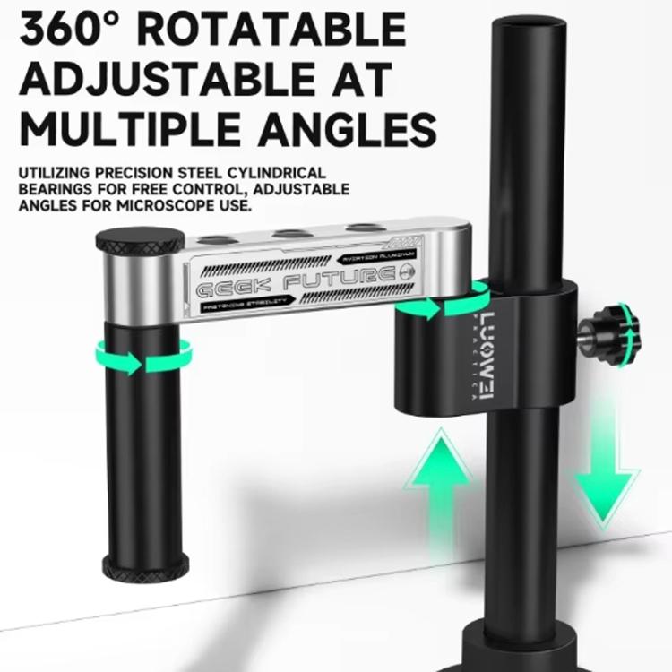 Supporto per microscopio da 32 mm con braccio oscillante in metallo, universale per sollevamento e impilamento a 360 gradi, fisso per riparazione e ispezione., GK01