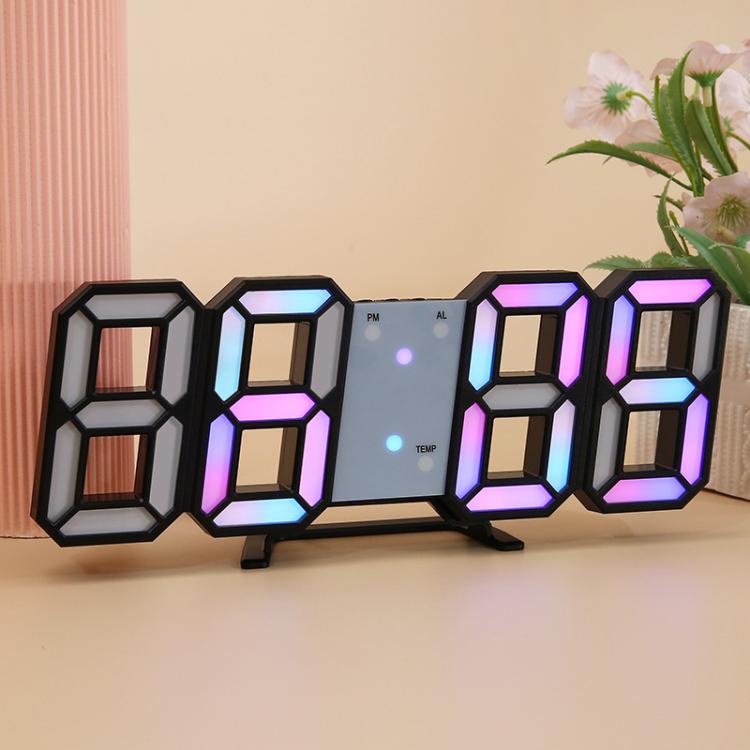 Orologio da parete elettronico RGB multicolore, sveglia 3D luminosa, orologio digitale per soggiorno