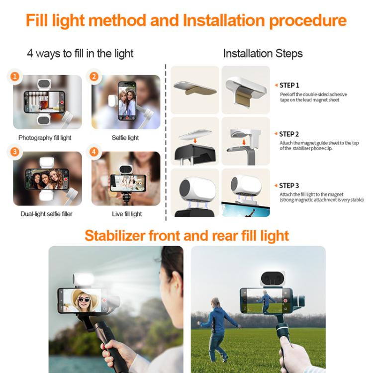 For DJI / Zhiyun Handheld Gimbal Stabilizer Fill Light Magnetic LED Photography Lamp Mobile Phone Fill Light, XJ97 One Lamp, XJ97 Dual Lamp, XJ97P One Lamp + Clips Set, XJ97P Dual Lamp + Clips Set