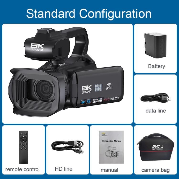 Videocamera Ultra HD da 64 MP con zoom digitale 18x e schermo touch da 4 pollici, risoluzione 6K., 6K 16G, 6K 32G, 6K 64G