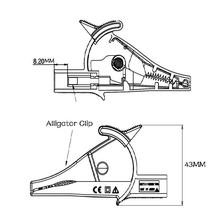 Clip a coccodrillo con jack 4mm per multimetri