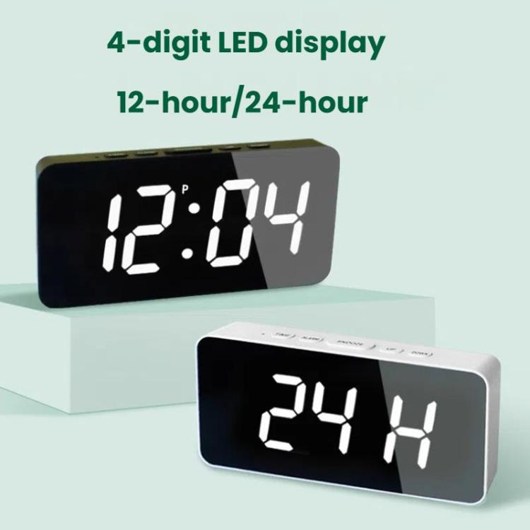 Orologio digitale a specchio con LED, porta di ricarica Type-C e vano per batteria 18650 (batteria non inclusa)., White Shell White Light, Black Shell White Light, Black Shell Blue Light, White Shell Blue Light
