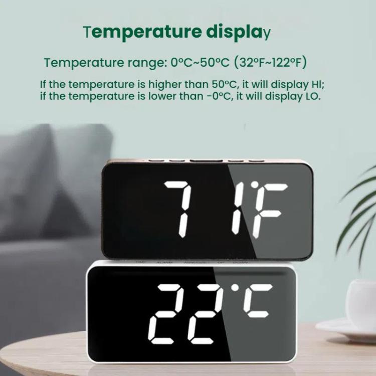 Orologio digitale a specchio con LED, porta di ricarica Type-C e vano per batteria 18650 (batteria non inclusa)., White Shell White Light, Black Shell White Light, Black Shell Blue Light, White Shell Blue Light