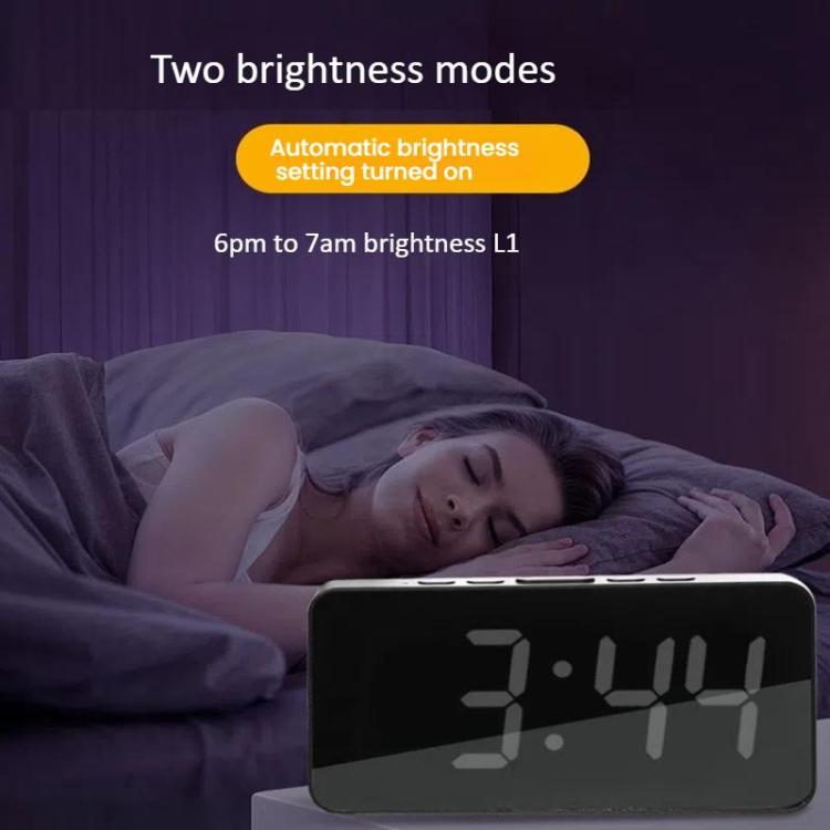 Orologio digitale a specchio con LED, porta di ricarica Type-C e vano per batteria 18650 (batteria non inclusa)., White Shell White Light, Black Shell White Light, Black Shell Blue Light, White Shell Blue Light