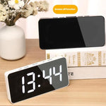 Orologio digitale a specchio con LED, porta di ricarica Type-C e vano per batteria 18650 (batteria non inclusa)., White Shell White Light, Black Shell White Light, Black Shell Blue Light, White Shell Blue Light