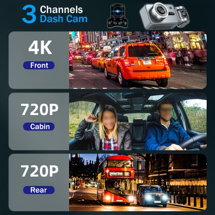 Videoregistratore di guida per auto con tre obiettivi e connessione Wi-Fi, risoluzione 4K., G79