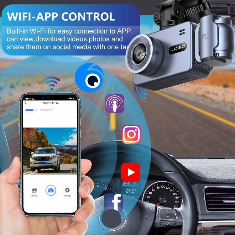 Videoregistratore di guida per auto con tre obiettivi e connessione Wi-Fi, risoluzione 4K., G79