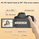 Fotocamera digitale 4K 72MP con zoom ottico 12x e WiFi