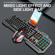 T-WOLF TF600 104-Key Wired Backlit Keyboard and Mouse Combo with Metal Panel & Phone Stand