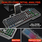 T-WOLF TF600 104-Key Wired Backlit Keyboard and Mouse Combo with Metal Panel & Phone Stand