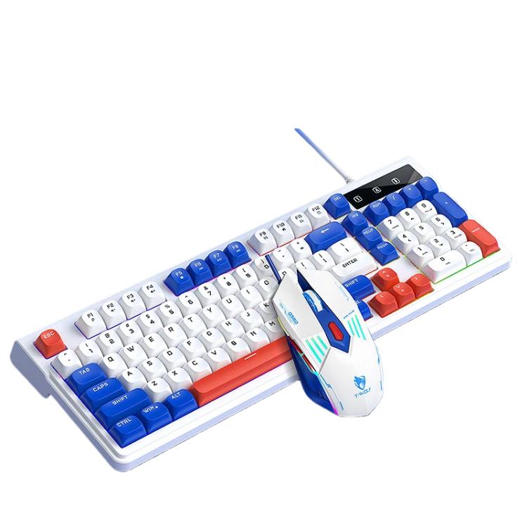 T-WOLF  TF610 USB-C/Type-C Wired 98 Keys Keyboard and Mouse Combo Dual-Tone Keycaps Gaming Set