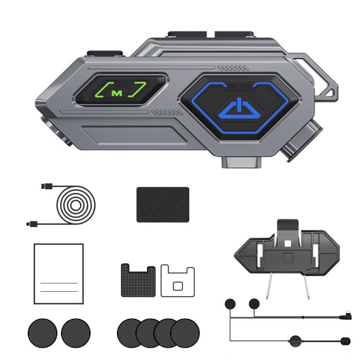 C8Pro IPX7 Waterproof Two-Person Intercom Helmet Bluetooth Headset With Flashlight, Soft Mic, Hard Mic, Soft and Hard Mics