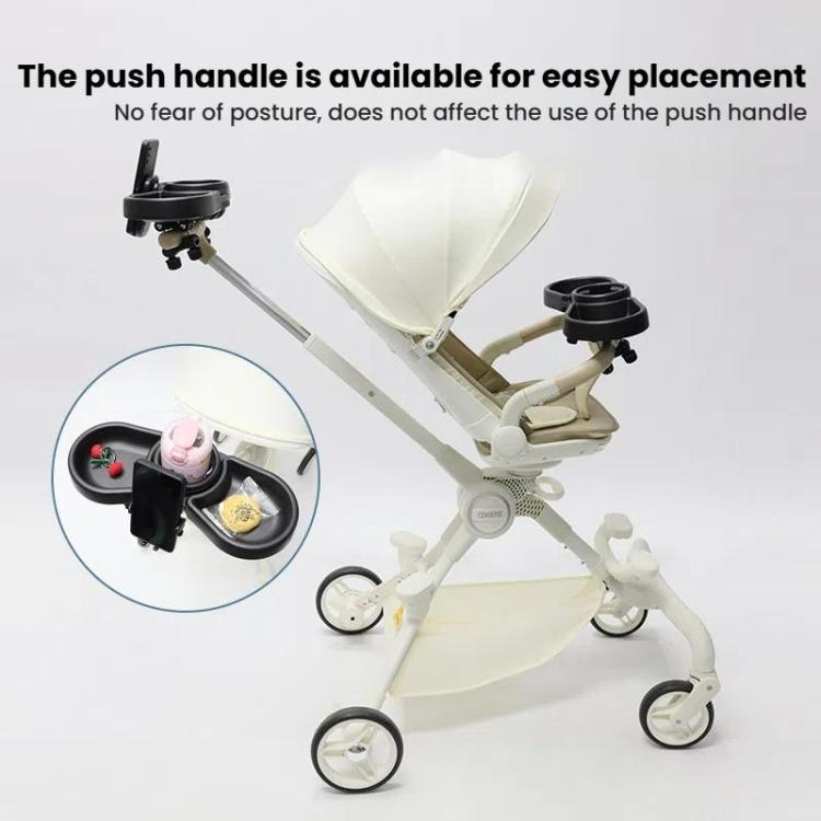 Passeggino universale per bambini con vassoio per la pappa e vano portaoggetti.
