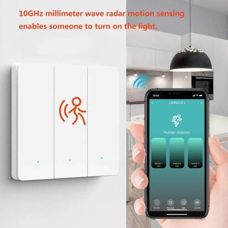 Compatible Tuya ZigBee Smart Light Switch With Radar Motion Sensor No Capacitor Required, 1-Gang, 2-Gang, 3-Gang