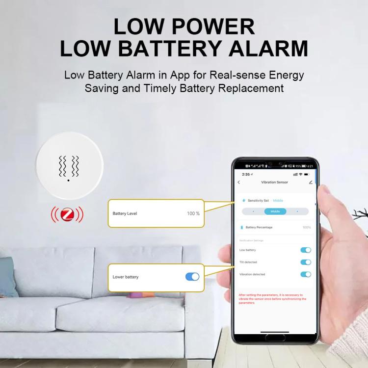 Sensore vibrazione e inclinazione ZigBee compatibile Tuya