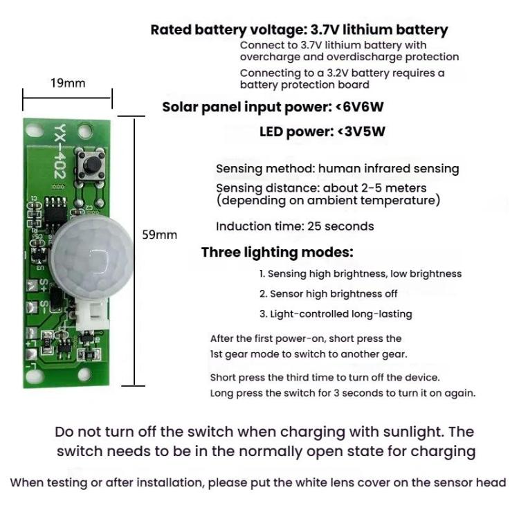 Scheda controllo luce solare con sensore PIR 3.7V