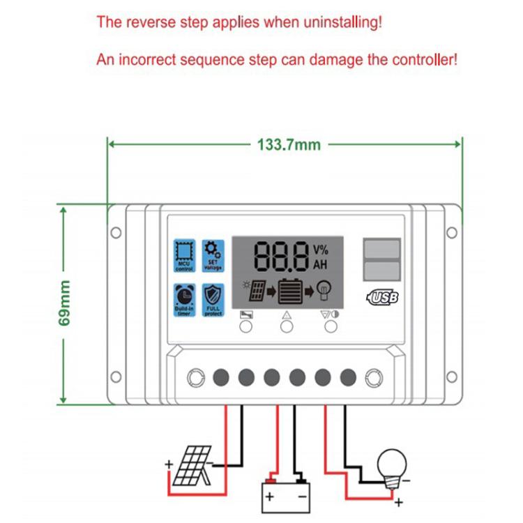 Controller di carica solare 12V/24V con display LCD 10A-30A