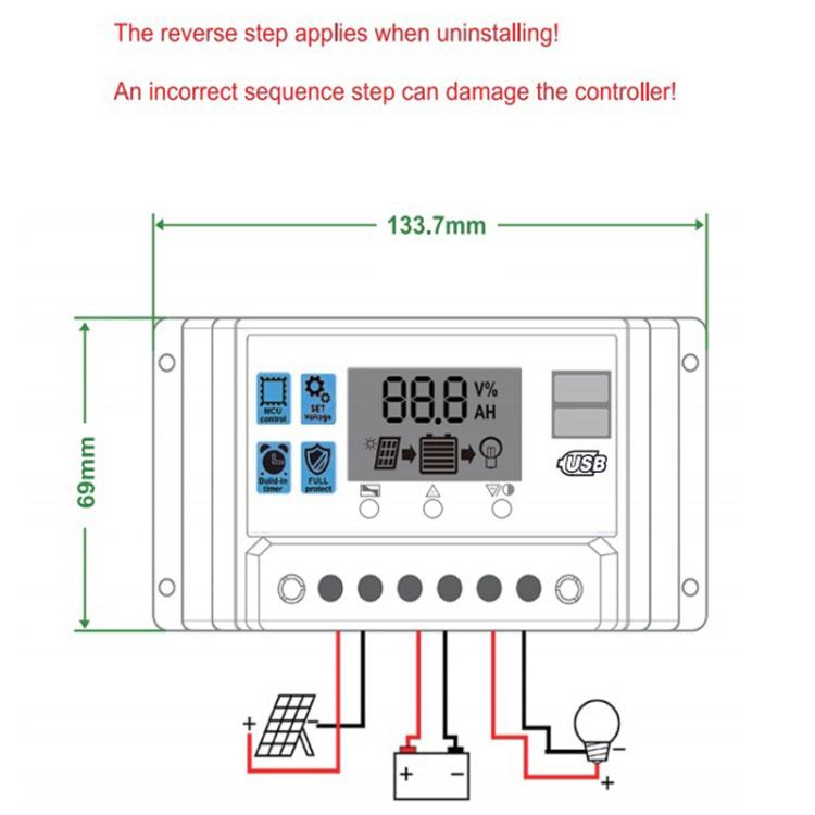 Controller di carica solare 12V 24V 10A 20A 30A