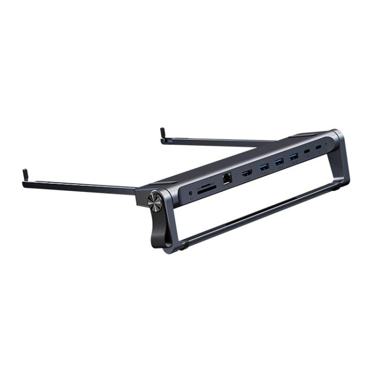 9 In 1 Hub Computer Stand Aluminum Alloy Folding PD Fast Charging With LAN Docking Station Laptop Bracket, 9 In 1 (Dark Metallic Color)