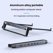 9 In 1 Hub Computer Stand Aluminum Alloy Folding PD Fast Charging With LAN Docking Station Laptop Bracket, 9 In 1 (Dark Metallic Color)