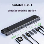 9 In 1 Hub Computer Stand Aluminum Alloy Folding PD Fast Charging With LAN Docking Station Laptop Bracket, 9 In 1 (Dark Metallic Color)
