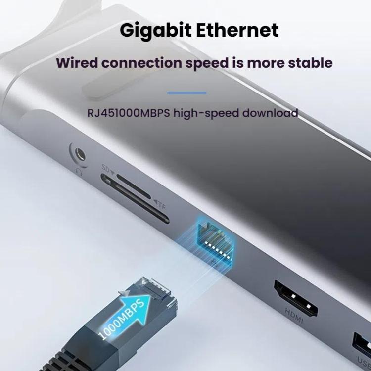 9 In 1 Hub Computer Stand Aluminum Alloy Folding PD Fast Charging With LAN Docking Station Laptop Bracket, 9 In 1 (Dark Metallic Color)