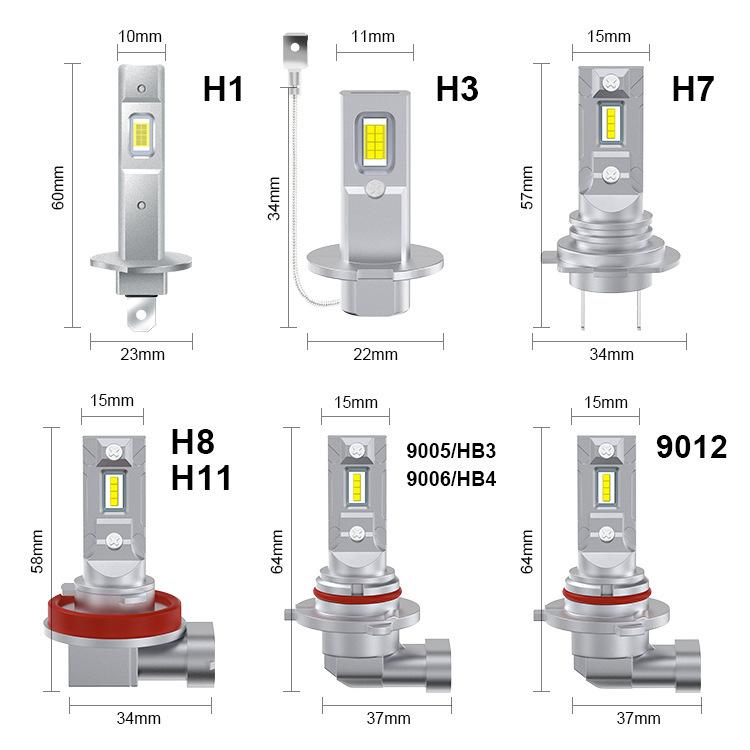 2 lampadine a LED per fari auto, mini 1:1, con collegamento diretto., H1, H3, H7, H11, 9005, 9006, H16, P13W, 9012